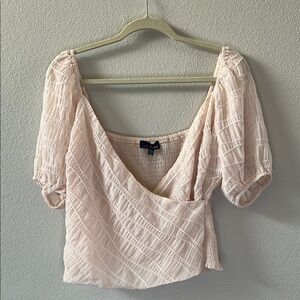 Lucy Paris Cream Puff Sleeve Wrap front Blouse size large EUC